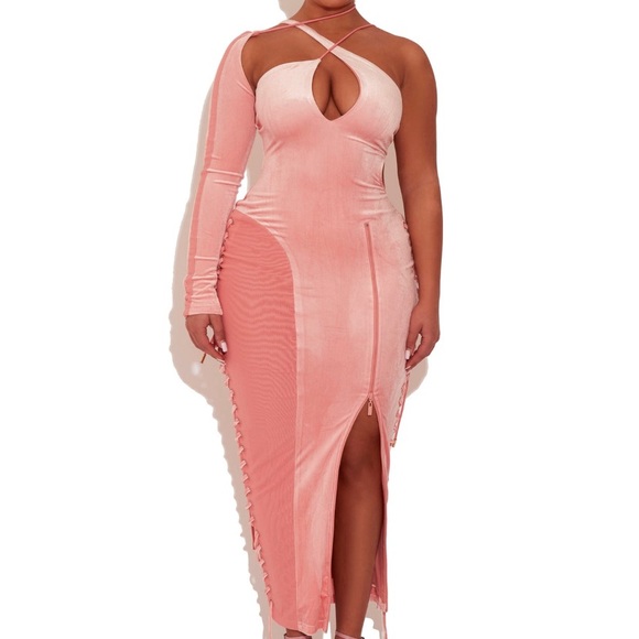 Flamingo Asymmetric Velvet Dress - Picture 1 of 4